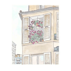 French Shutters and Architecture Flowery Paris print illustration - French wall art