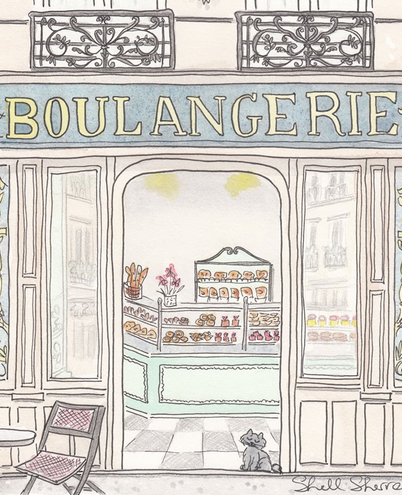 French Paris Boulangerie bakery wall art print illustration by shellsherree