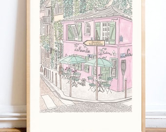 La Maison Rose Print: Pink Paris Cafe Wall Art