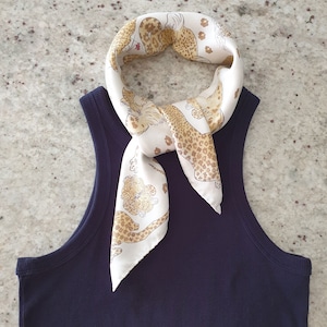 Leopard Square Silk Scarf travel accessory, pure Italian silk twill, silk bandana, gifts for her