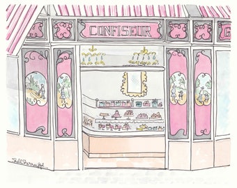Paris Confiseur Pink Sweet Shop Patisserie print - French wall art