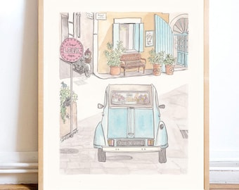 French Citroen Car Provence Art Print: Joie de Vivre, Love (Giclee)'