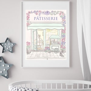 Patisserie Paris art print French Patisserie Flowering with Cart and Cat illustration image 4