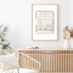 french patisserie wall art, paris print by shellsherree - illustration of paris patisserie with pastel colours