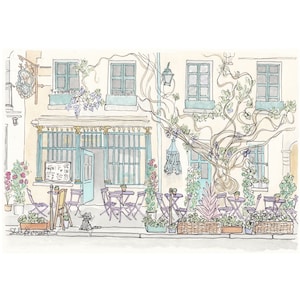 Paris cafe print Flower Vines Au Vieux Paris d&#39;Arcole - French print