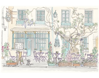 Paris Cafe Print: Au Vieux Paris d'Arcole, Flower Vines