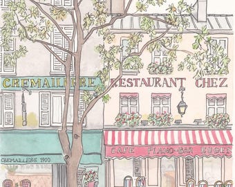 French Cafes Street Scene Wall Art painting - Paris restaurants print decor