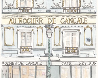 Paris Cafe Au Rocher de Cancale Wall Art print - pretty French cafe decor