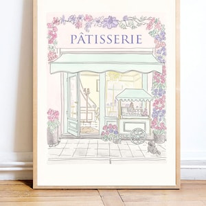 Patisserie Paris art print French Patisserie Flowering with Cart and Cat illustration image 2