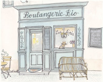 French Boulangerie Art Print: Provence Bakery with Cat