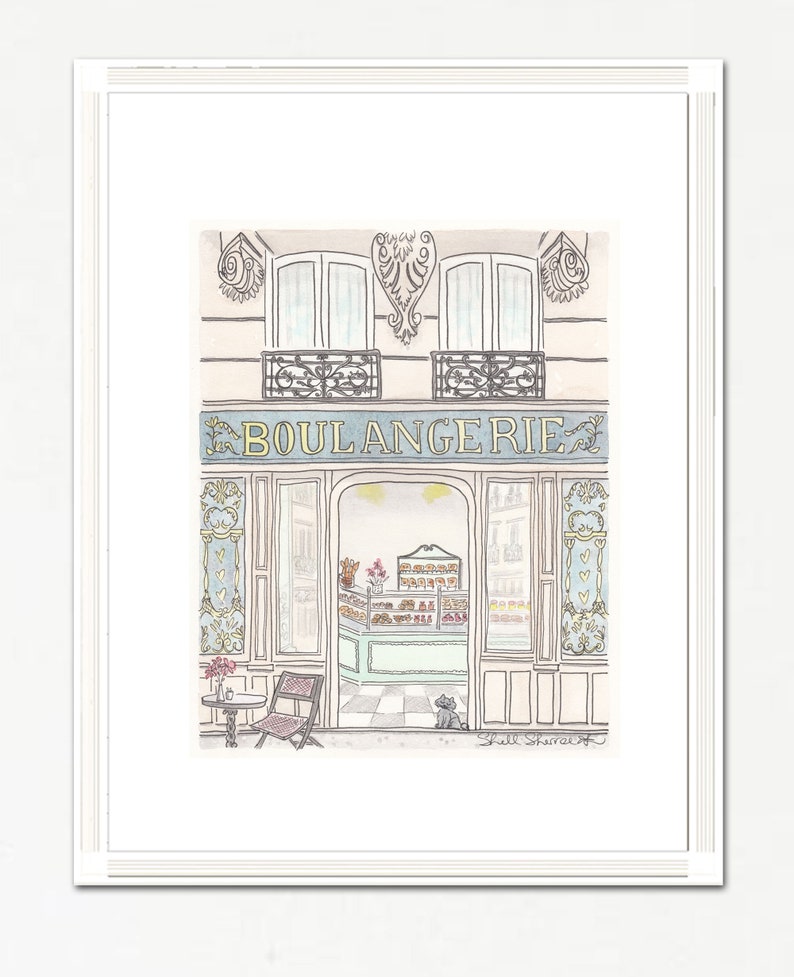 French Paris Boulangerie bakery wall art print illustration by shellsherree