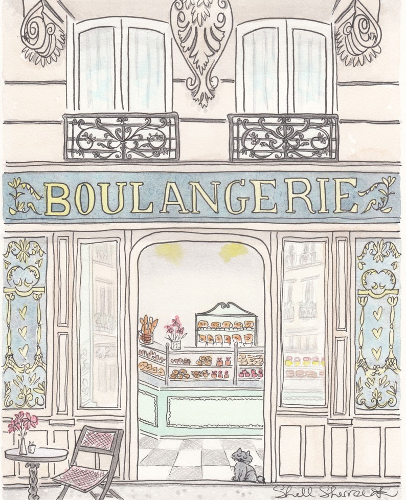 French Paris Boulangerie bakery wall art print illustration by shellsherree