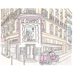 Movie Lover French Print of Cinema Le Champo art print original Paris illustration