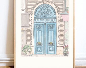 Paris Doors Watercolor Print: Turquoise French Arch Wall Art