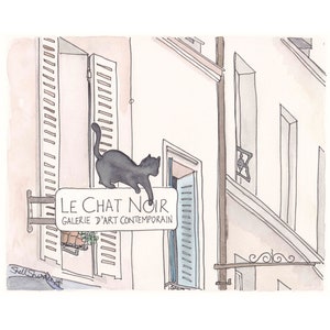 French gallery art illustration Le Chat Noir The Black Cat print by shell sherree