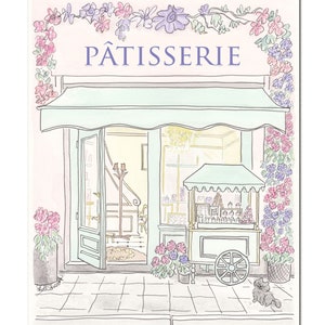 Patisserie Paris art print French Patisserie Flowering with Cart and Cat illustration image 5