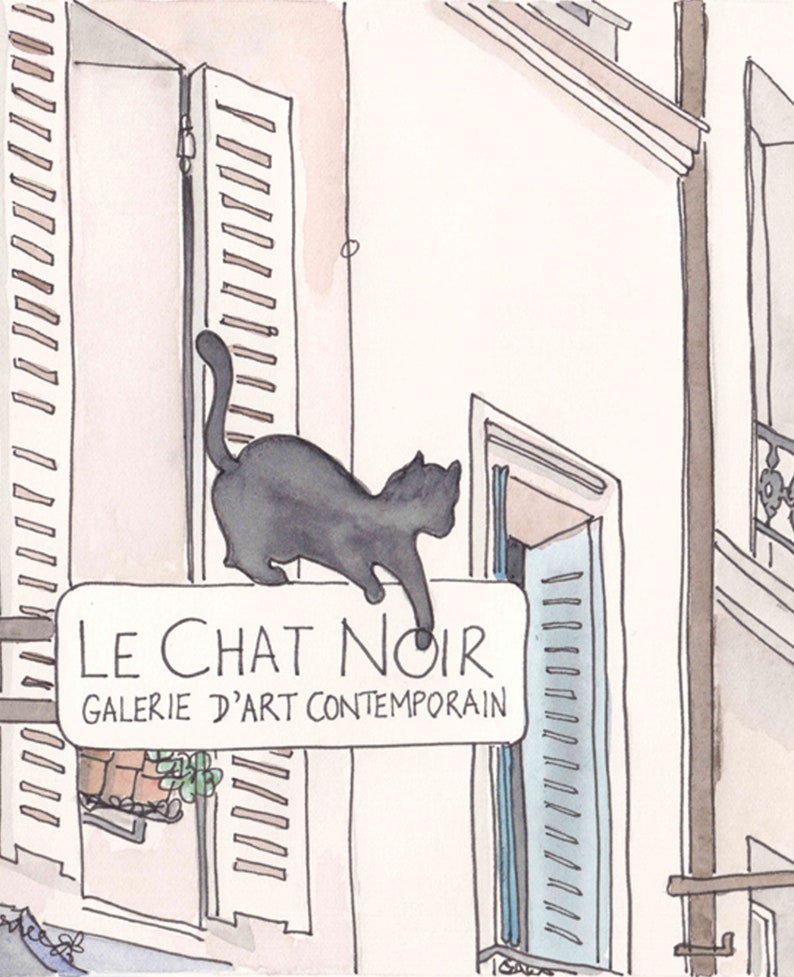 French gallery art illustration Le Chat Noir The Black Cat print by shell sherree