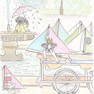 Paris Nursery Print Sailboats Jardin du Luxembourg with Sweet Cat and Dog - French print, nursery print