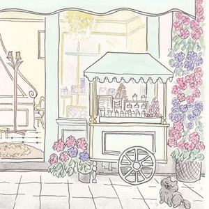 Patisserie Paris art print French Patisserie Flowering with Cart and Cat illustration image 6