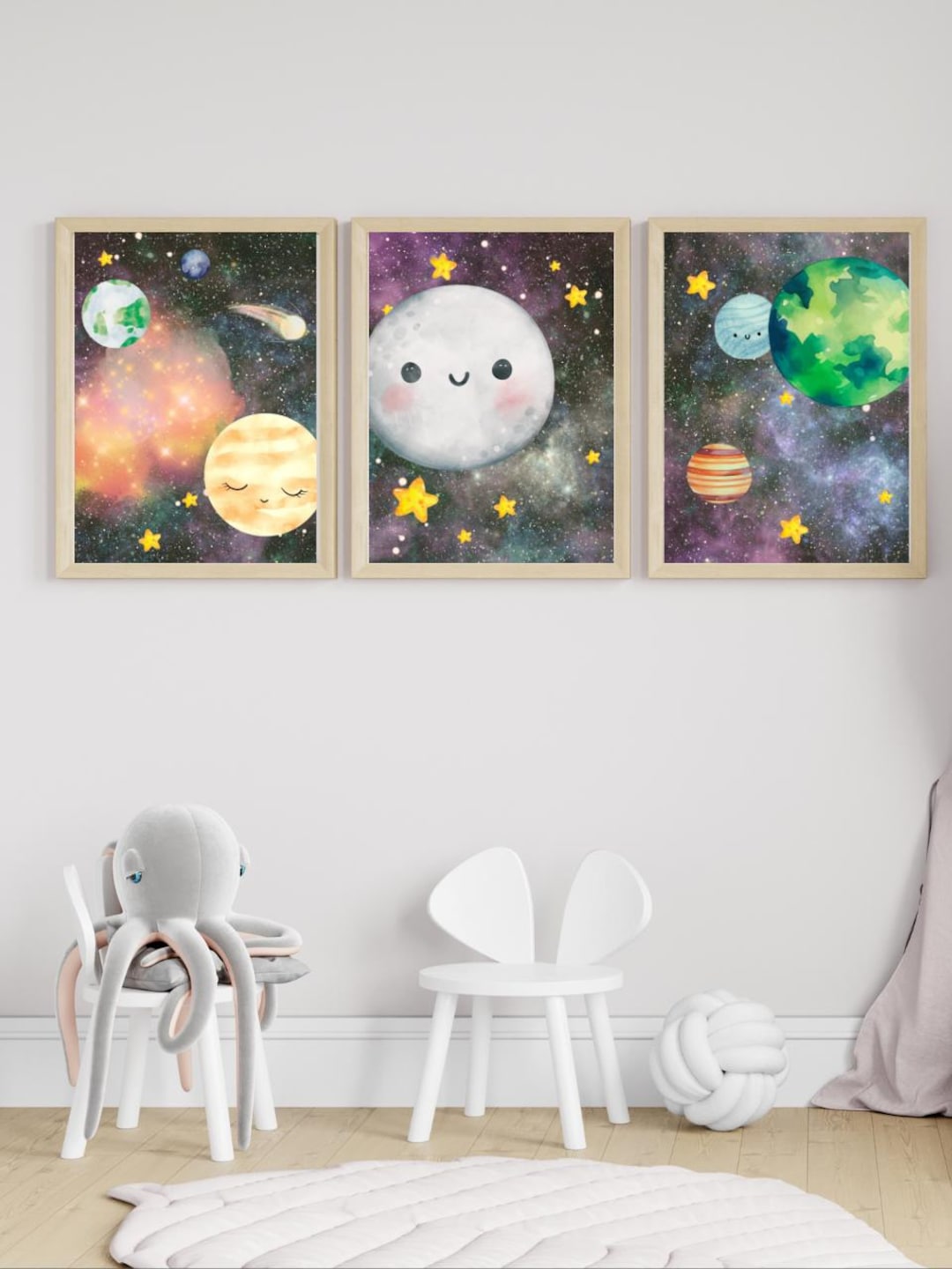 Set of 3 Planet Nursery Wall Art Prints, Space Nursery, Planet Wall Art ...