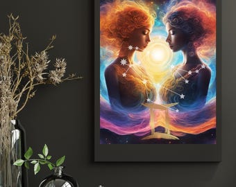 Gemini Zodiac Wall Art Print, Gemini Decor, Zodiac Wall Art, Gemini Wall Art, Astrology Lover, 16x20"
