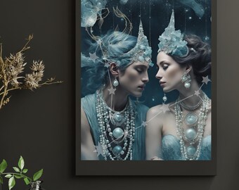 Pisces Zodiac Wall Art Print, Astrology Artwork, Pisces Décor Poster, Mystical Star Sign Art, Pisces Gift for Astrology Lovers, 16x20"