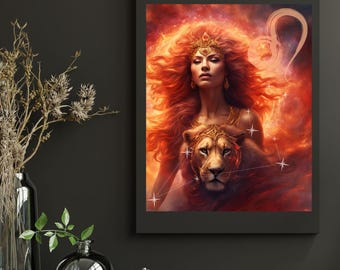 Leo Zodiac Wall Art Print, Zodiac Decor, Leo Wall Art, Leo Woman Poster, Zodiac Lover, Fire, 16x20