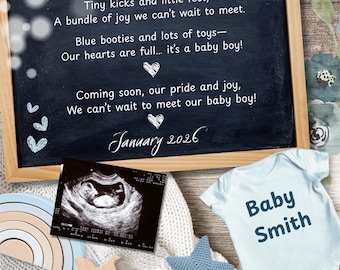 Editable Digital Baby Boy Pregnancy Announcement Digital Baby Announcement Personalized Reveal Social Media Photo