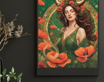 Taurus Zodiac Wall Art, Taurus Print, Zodiac Decor, Astrology, Taurus Woman, 16x20"