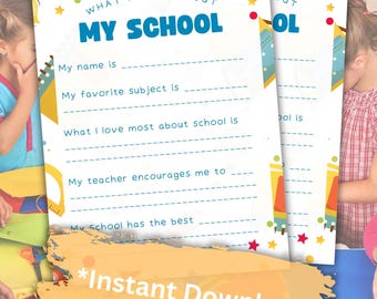 I Love School Fillable Children's Worksheet, What I Love About School, Preschool, Grade School, Elementary, Interactive Education, Printable
