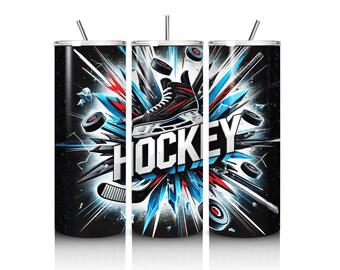 Hockey Tumbler Wrap PNG and JPG, Seamless Hockey Players and Fans Design, 20oz Skinny Tumbler Design, Digital Download