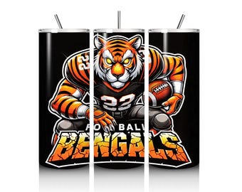 Bengals 20oz Skinny Tumbler Wrap, Sport 20oz Tumbler PNG, Mascot Sublimation Tumbler PNG Digital Download, 20oz Sublimation Wrap