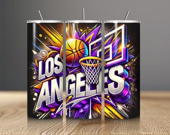 Los Angeles Tumbler Wrap, 20 oz Tumbler Design, Digital Download Only, Sublimation Wrap for Slim Cup, Basketball PNG