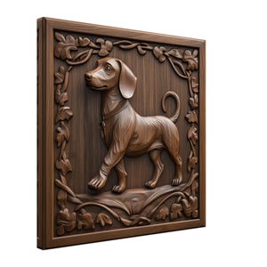 Lively Dachshund, Wood Carving Designs of a Spirited Dog, Woodcarving Art Print Canvas