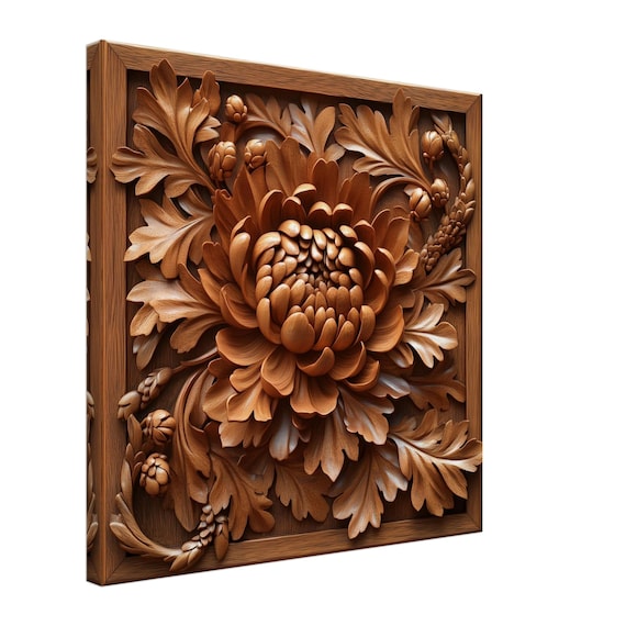 Grand Chrysanthemum, Wood Carving Designs of a Central Bloom
