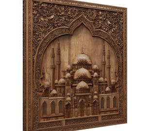 モスクの壁アートパネル - イスラム建築の精巧な CNC 木彫り、STL 