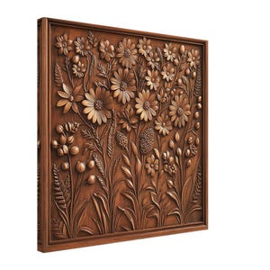 Floral Meadow Carving, Wood Carving Designs of Wildflowers, Woodcarving Art Print Canvas