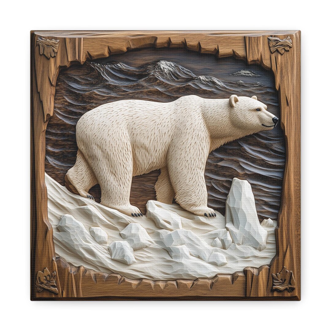 Frozen Realm, Wood Carving Designs of a Polar Bear, Woodcarving Art ...