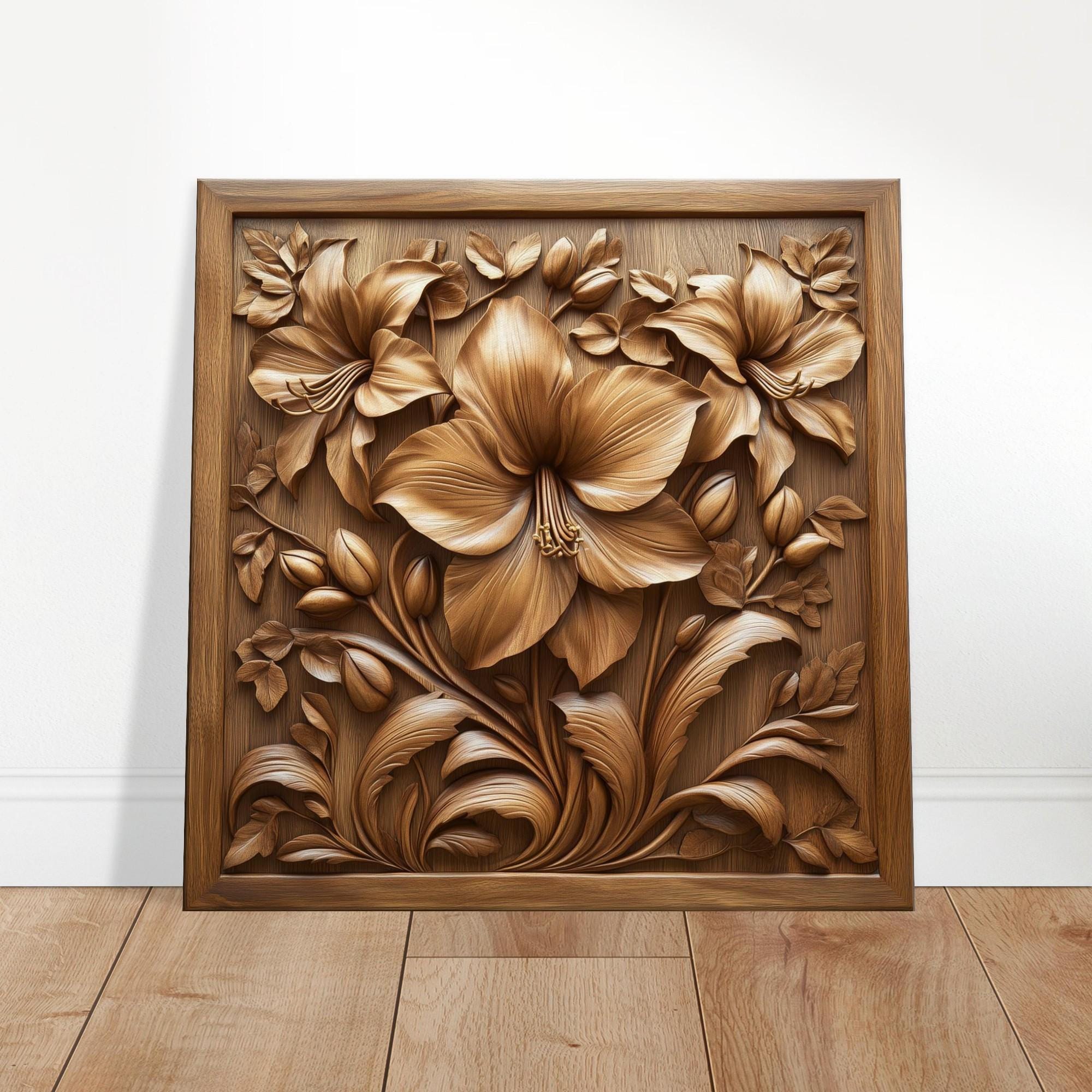 Golden Lily Trio, Wood Carving Designs of Elegant Blooms