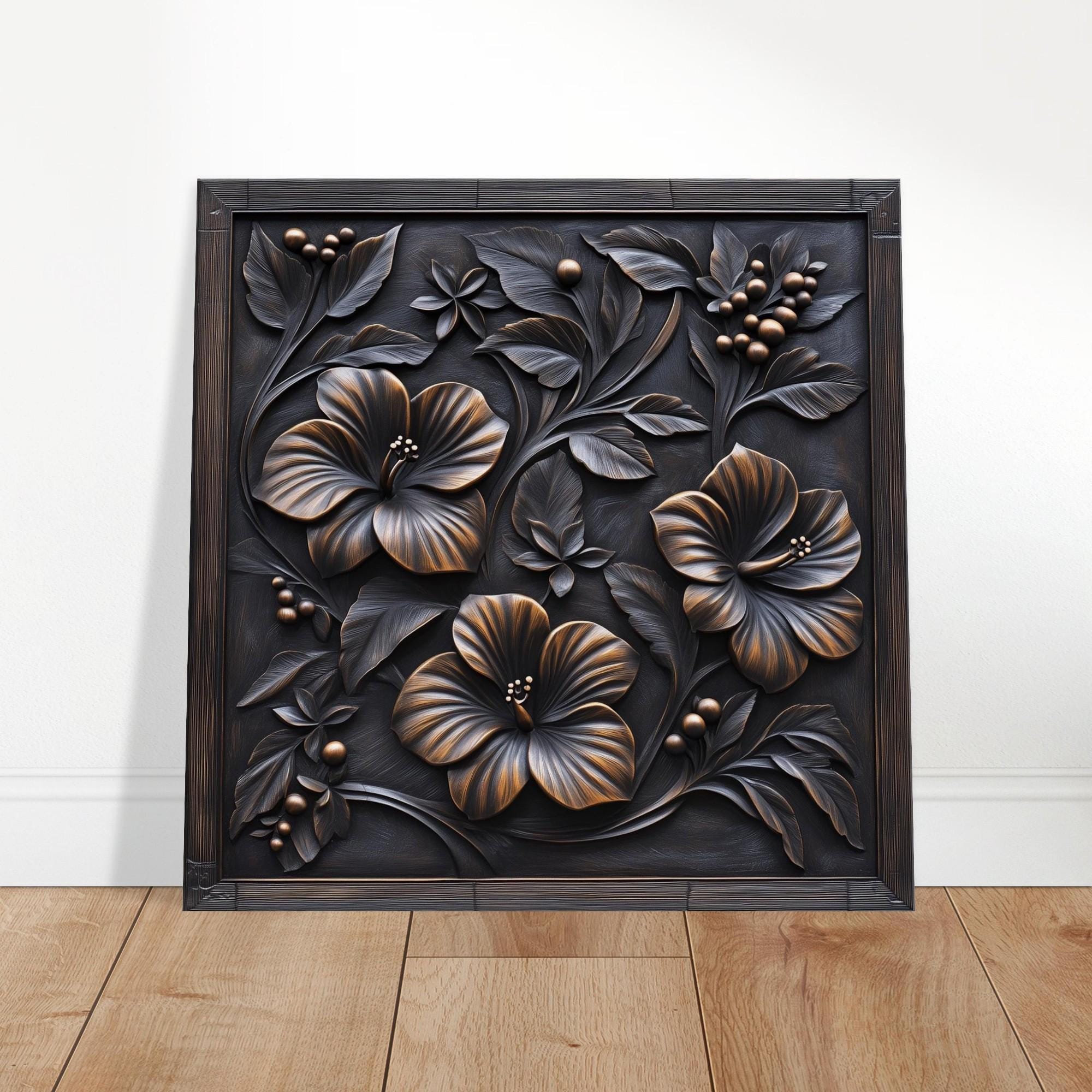 ヴィンテージ　アートフラワー　造花　金型　こて　葉　リーフ型　3点セット Bronze Hibiscus Trio, Wood Carving Designs of Three Hibiscus and
