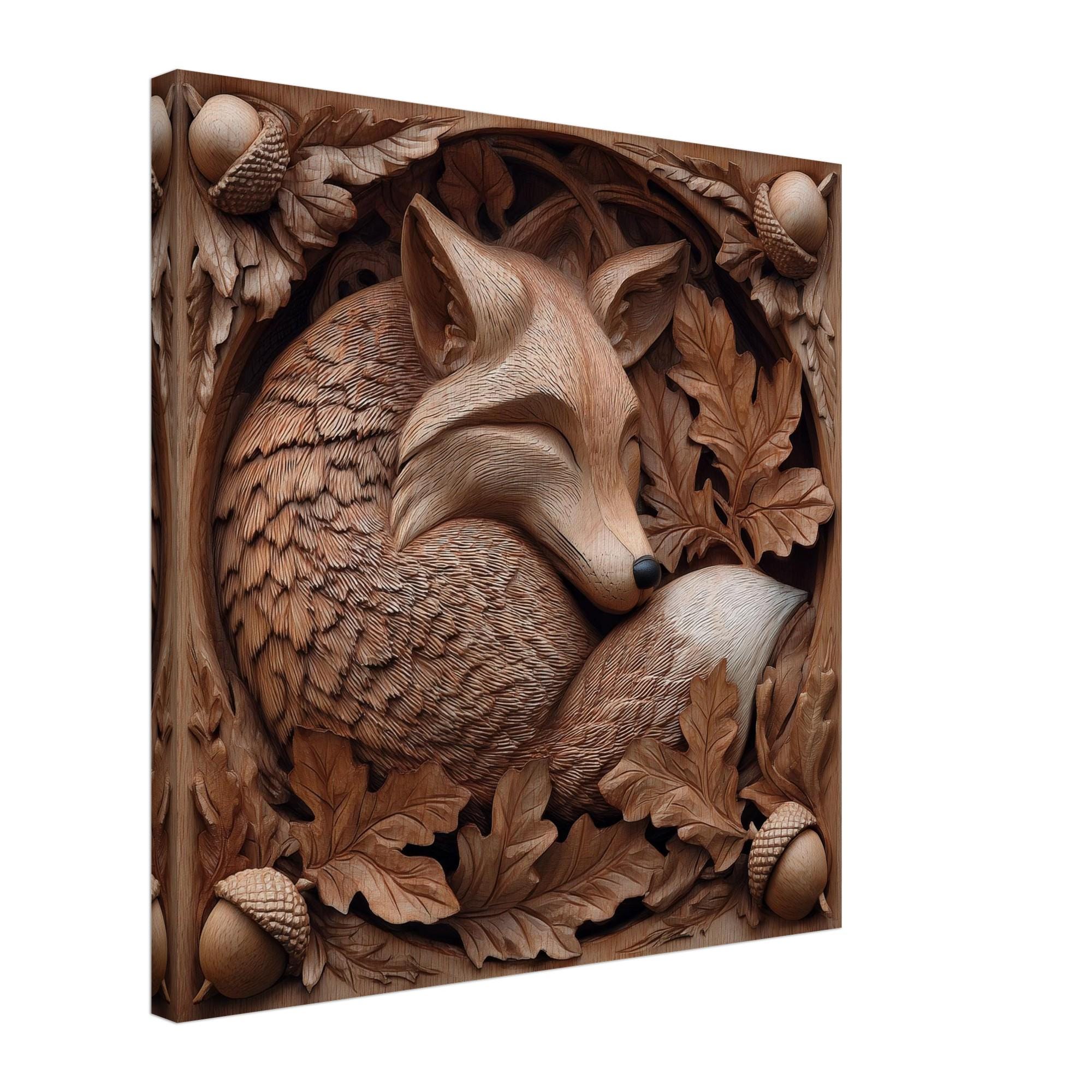 Forest Nap, Wood Carving Designs of a Red Fox, Woodcarving Art