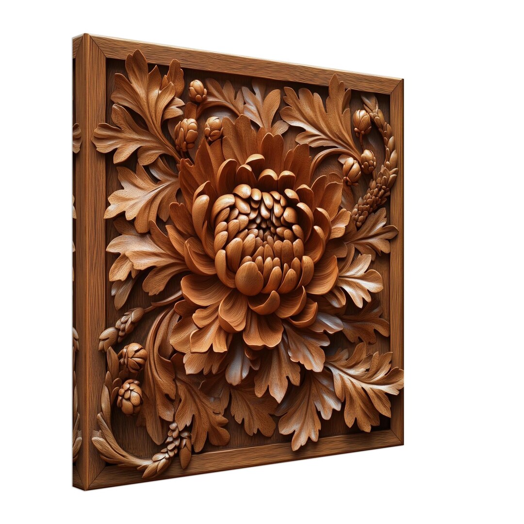 Golden Bloom Carving, Wood Carving Designs of a Chrysanthemum
