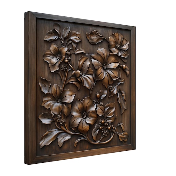 額縁  ウォールフラワー　ダークブラウン 木製 約89.5×80 Sienna Magnolia Symphony, Wood Carving Designs of Magnolia