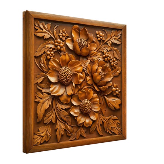 Sunlit Floral Flourish, Wood Carving Designs of Radiant Blooms