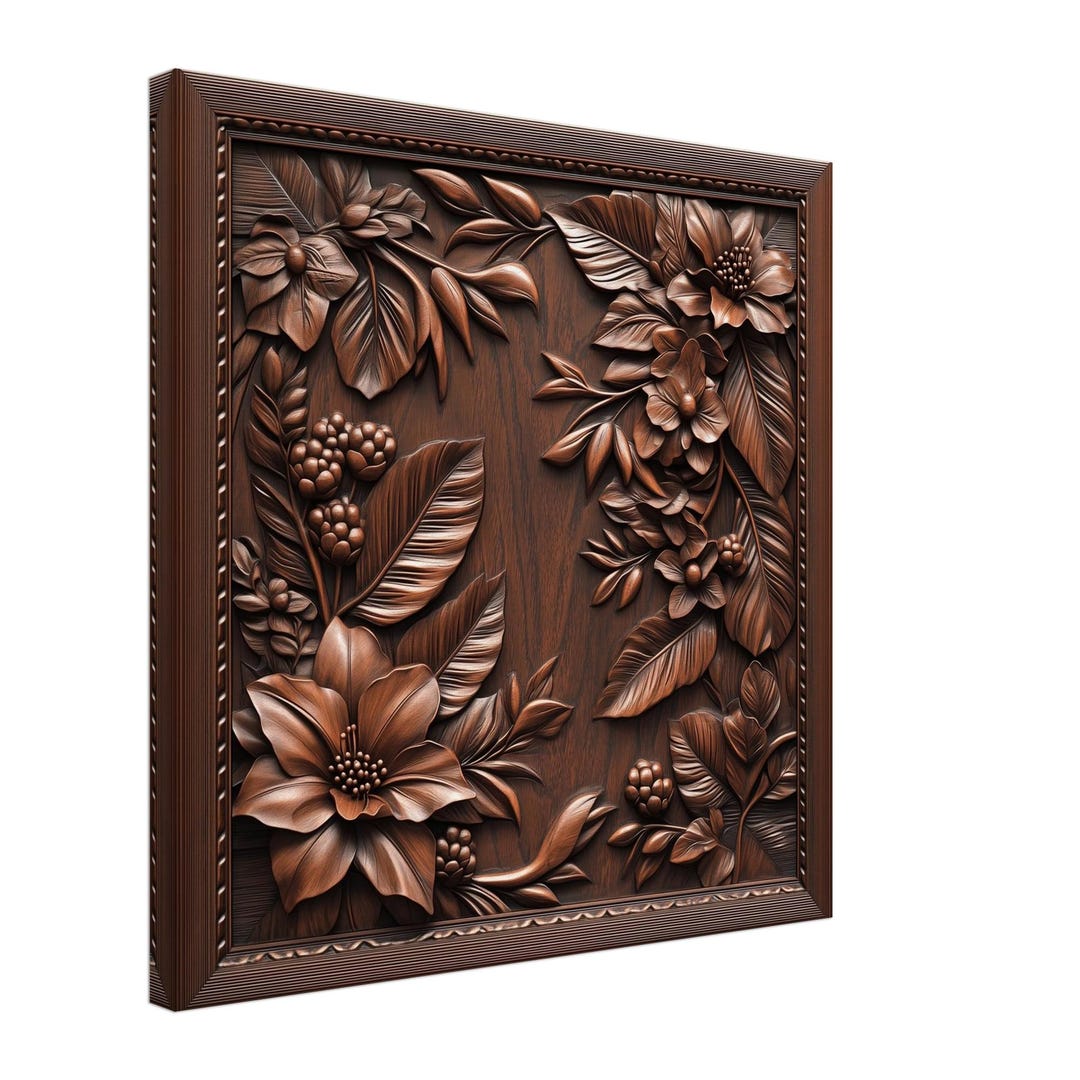 Sienna Floral Flourish, Wood Carving Designs of Blossoms and