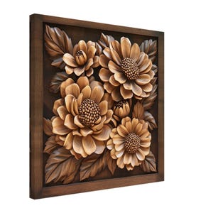 Wildflower Carving, Wood Carving Designs of Wildflowers and Leaves, Woodcarving Art Print Canvas