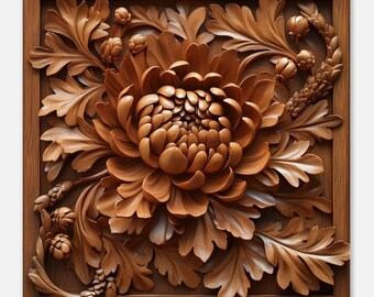 Grand Chrysanthemum, Wood Carving Designs of a Central Bloom