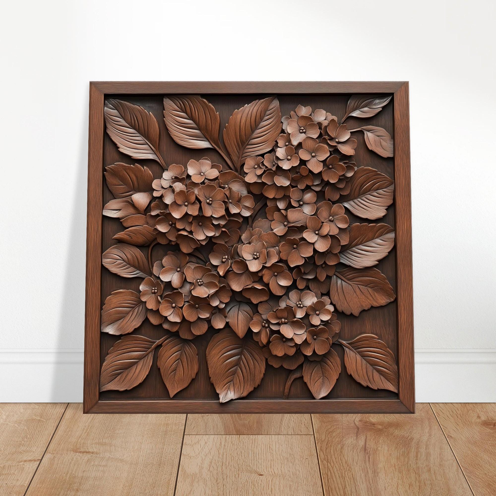 Hydrangea Harmony, Wood Carving Designs of Lush Blooms