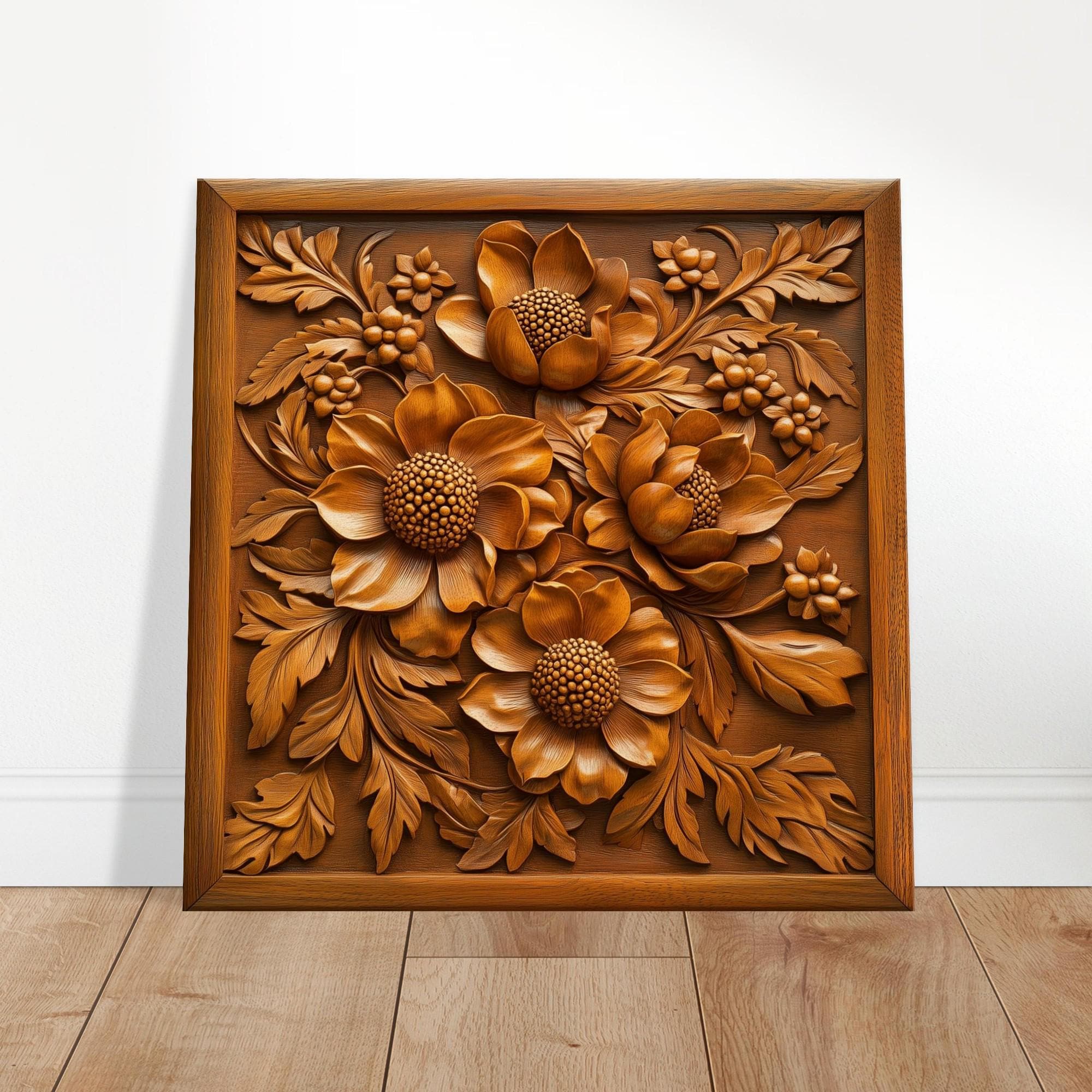 Sunlit Floral Flourish, Wood Carving Designs of Radiant Blooms