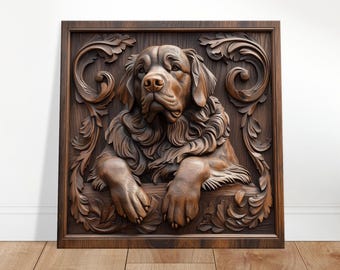 忠実な仲間、ニューファンドランド犬の木彫りデザイン、木彫りアート